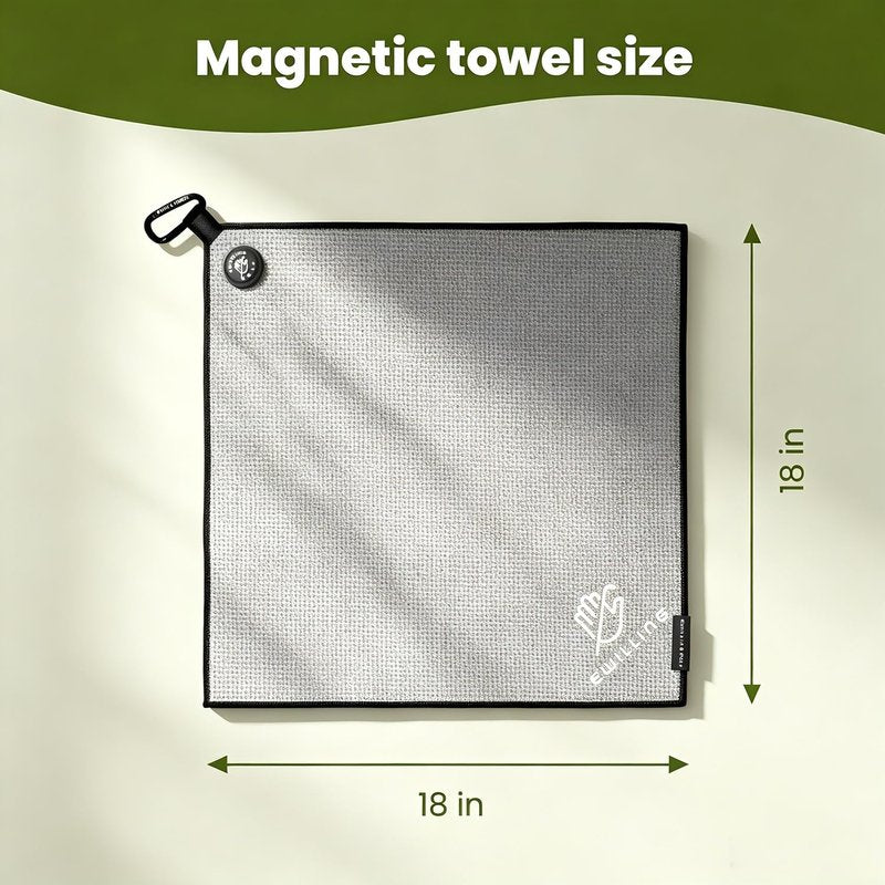 EWILLING Pro-Grade Golf Towel | Thickened Waffle Microfiber, Magnetic Attachment & Carabiner, 18-Inch Square for Optimal Coverage(Grey)