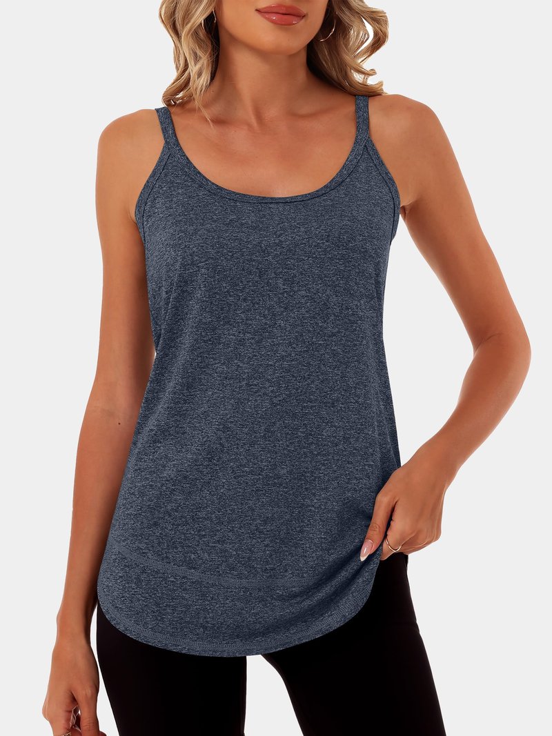 ANRABESS Workout Tank Tops for Women Spaghetti Strap Camisole Shirts Summer 2026 Loose Fit Athletic Running Yoga Gym Clothes Navy Blue L