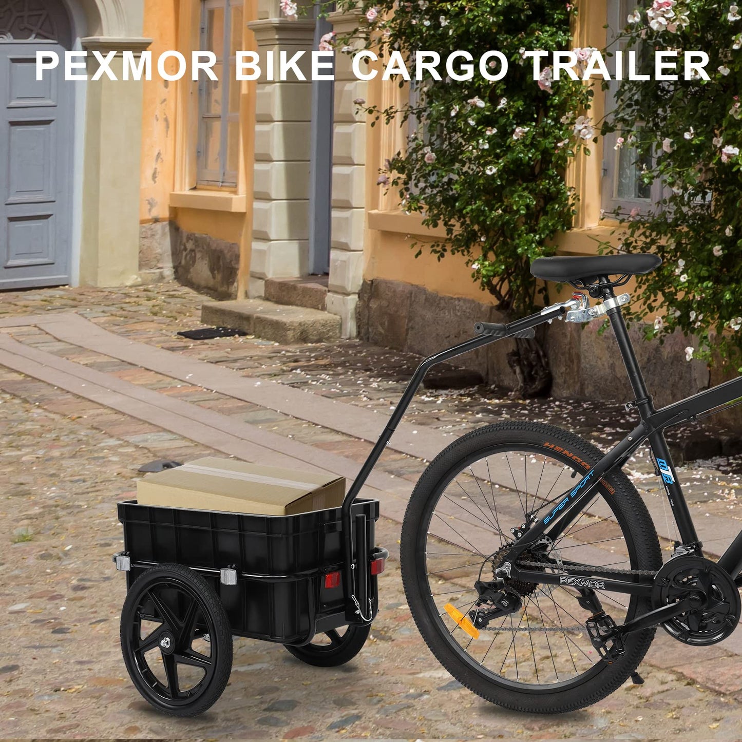 PEXMOR Bike Cargo Trailer with Removable Box & Waterproof Cover, Bicycle Wagon Trailers with 16" Wheels & Quick Release Universal Coupler, Large Loading Bike Trailer Storage Cart with Reflectors