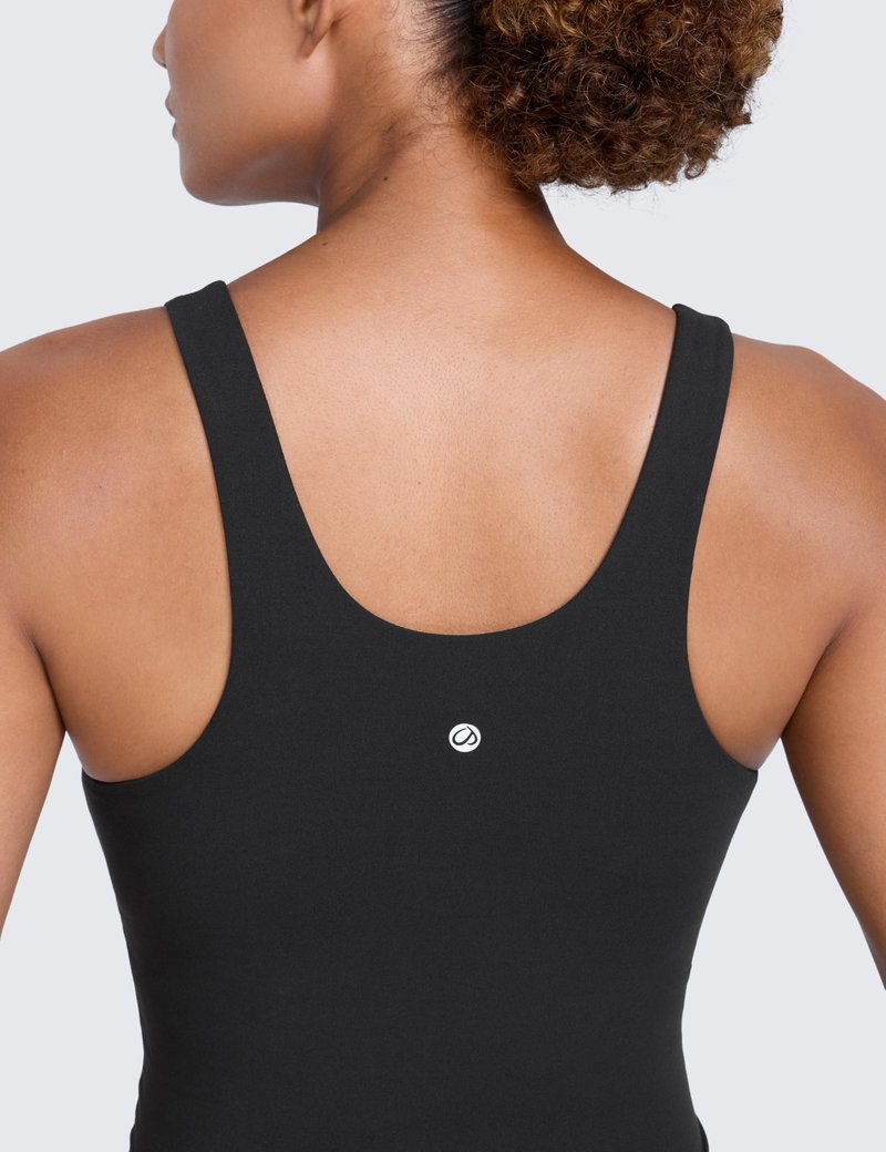 CRZ YOGA Butterlift Racerback Crop Tank Tops for Women - U Neck Yoga Padded Longline Sports Bras Pilates Workout Black Medium