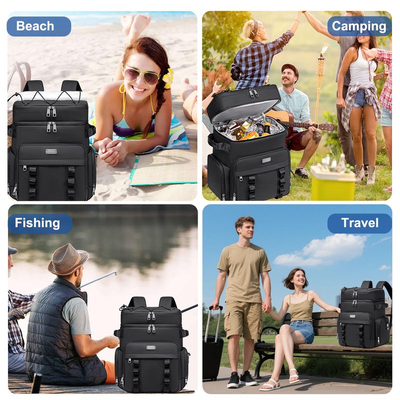 Weitars Insulated Cooler Backpack,Double Deck Waterproof Soft Cooler Bag,Backpack Coolers Leak Proof Lunch Backpack for Men Women for Travel,Camping,Picnic,Beach,Picnic,Outdoor 31L/52 Can (Black)