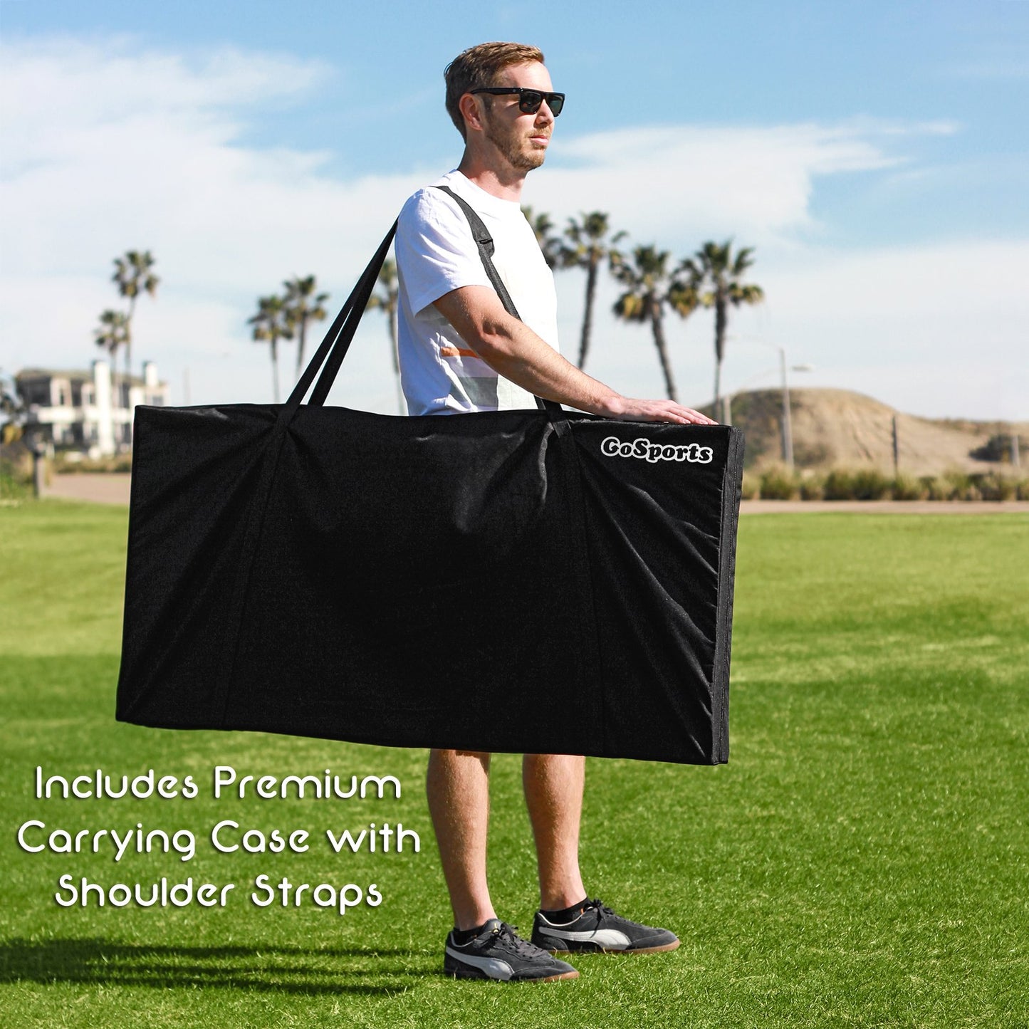 GoSports Flag Series Wood Cornhole Sets – Choose American Flag or State Flags – Includes Two Regulation Size 4 ft x 2 ft Boards, 8 Bean Bags, Carrying Case and Rules