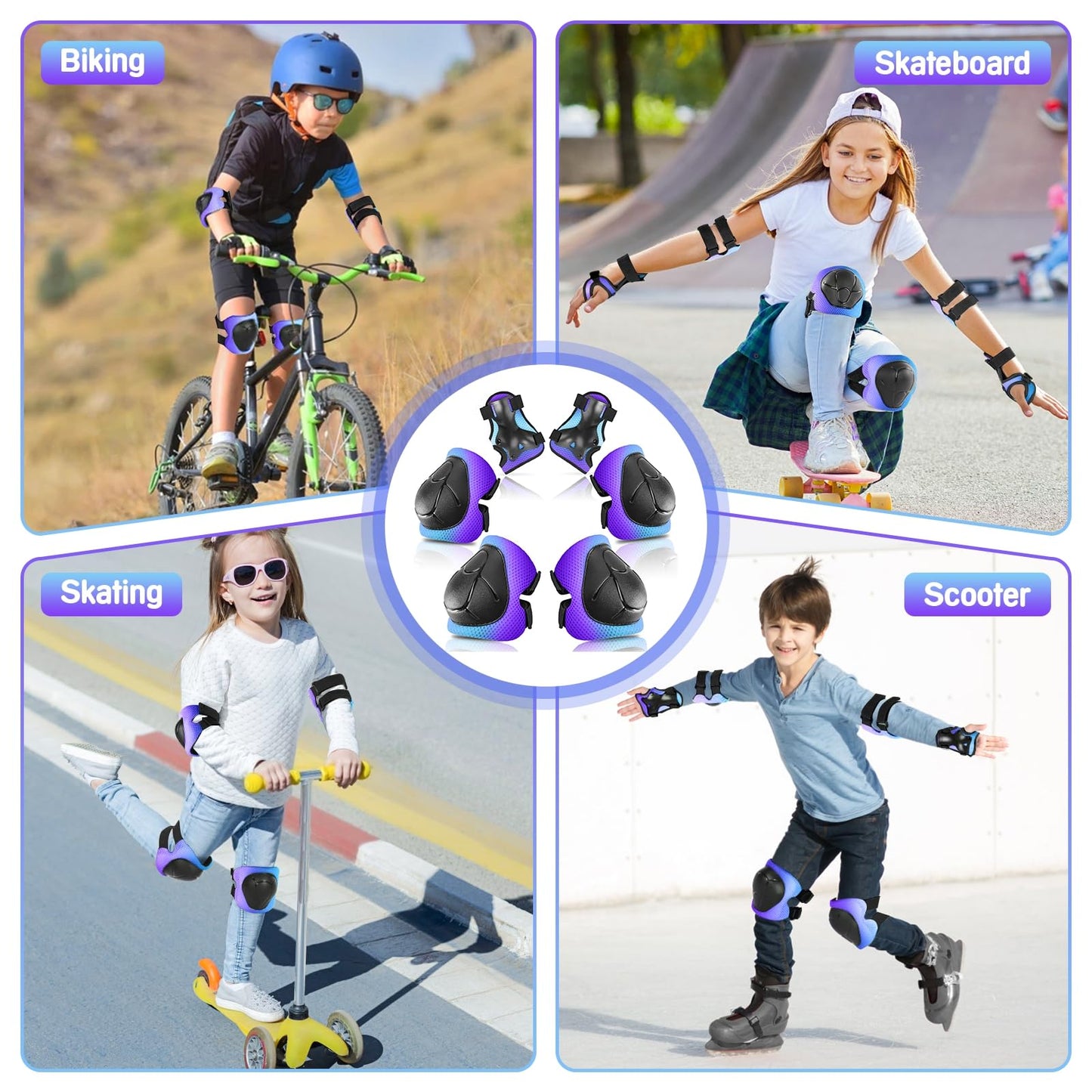 Wemfg Kids Protective Gear Set Knee Pads for Kids 3-14 Years Toddler Knee and Elbow Pads with Wrist Guards 3 in 1 for Skating Cycling Bike Rollerblading Scooter