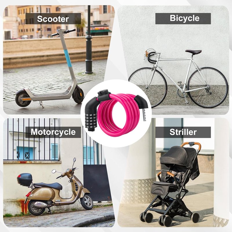 E Scooter Lock,Bike Lock 12mm Thick Bike Lock Cable High Security 5 Digit Resettable Combination Lock 4 Feet Bicycle Lock for Xiaomi M365/Pro2/Max/Ninebot/F Essential Scooter/Bicycle/Motor