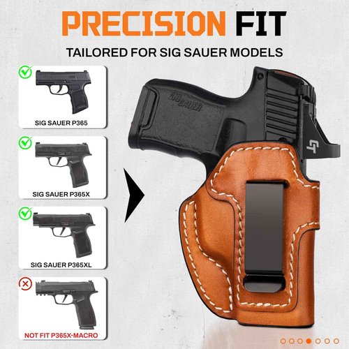 Premium IWB Leather Holster for SIG Sauer P365, P365X, P365XL, Optic-Ready Concealed Carry Holster, Molded Leather, Steel Clip Fits 1.75" Belt,Right-Hand Inside Waistband Holster, Classic Brown Color