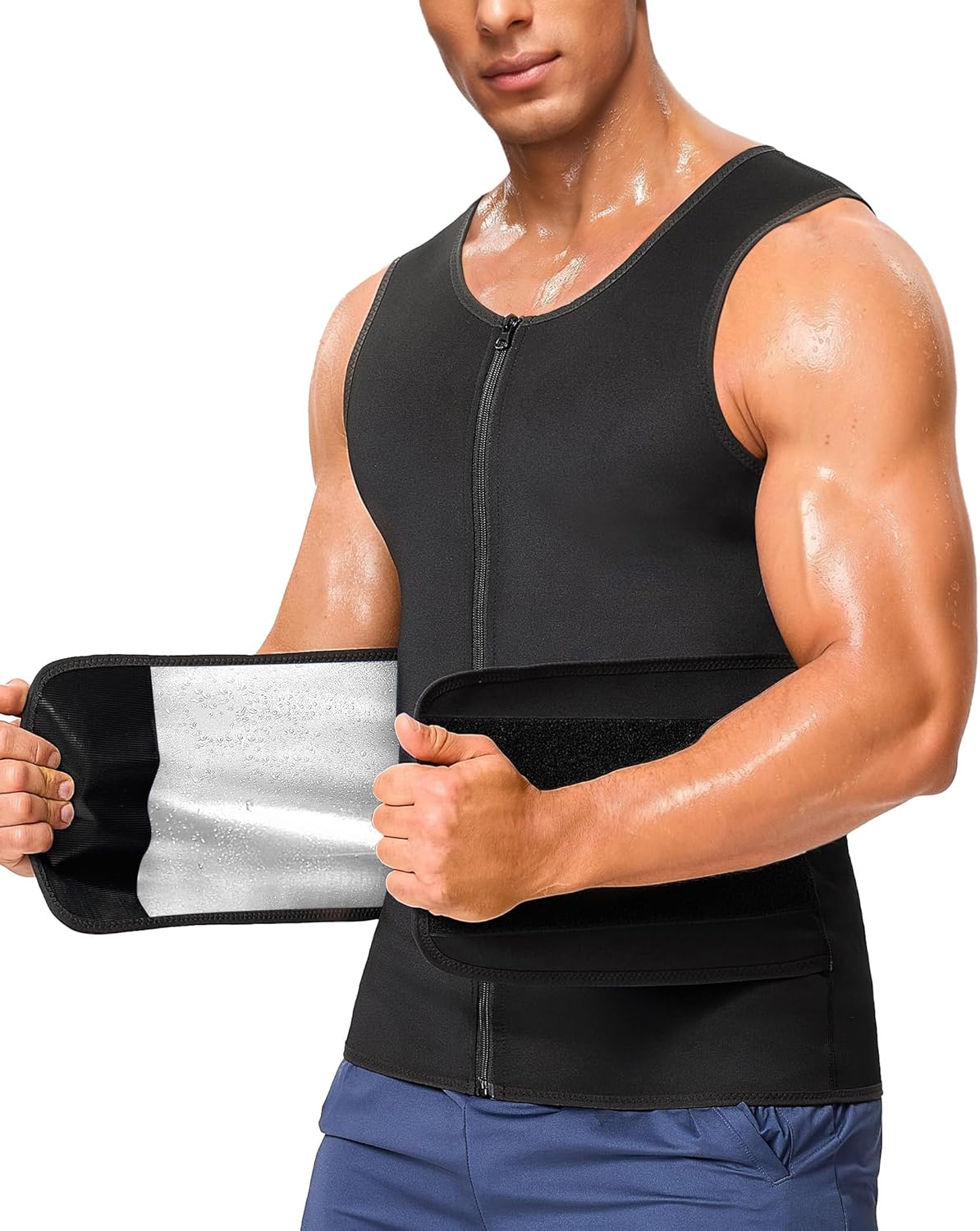 Sauna Suit for Men - 2 in 1 Waist Trainer & Sweat Band for Stomach | Fitness Shirt