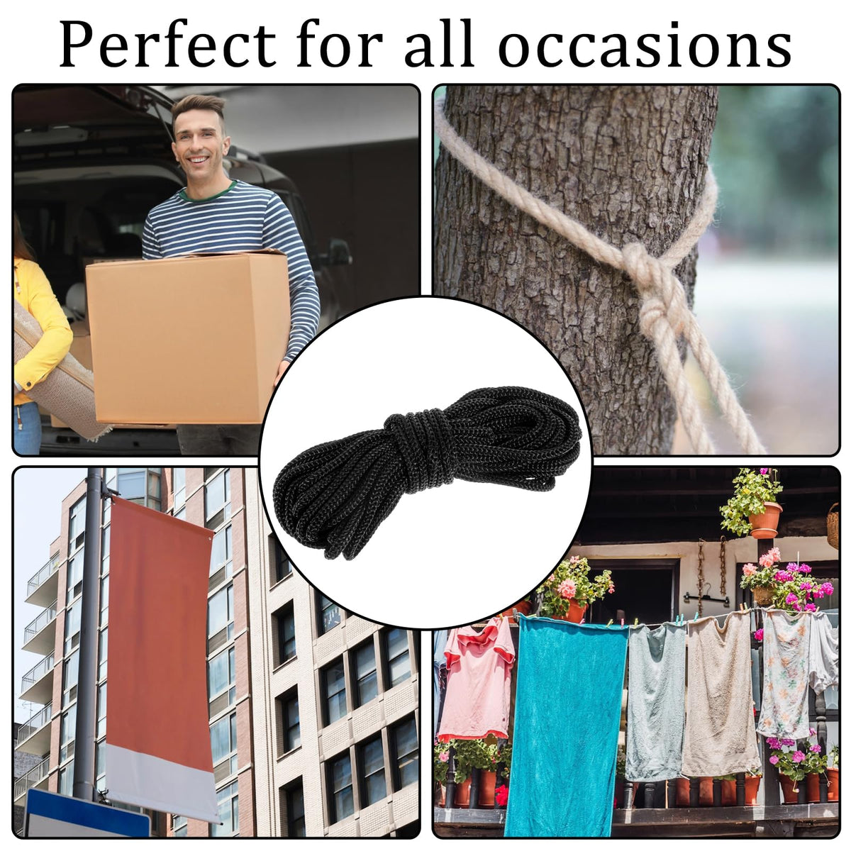 Exircy 6 Pieces Trampoline Net Connection Rope, 16 Feet Each, 0.2 Inch Thick Black Tie Down Rope Replacement Parts Long Safety Trampoline Net Cords for Enclosure Nets