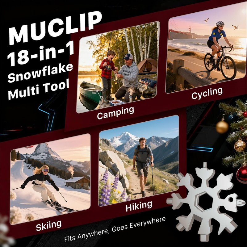 Stocking Stuffers for Men 2025 - Snowflake Multi Tool 2 Pack,18 in 1 Stainless Steel Multitool with Carabiner,White Elephant Gifts for Adults,Christmas Gift for Him,Dad,Husband,Brother(Silver+Black)