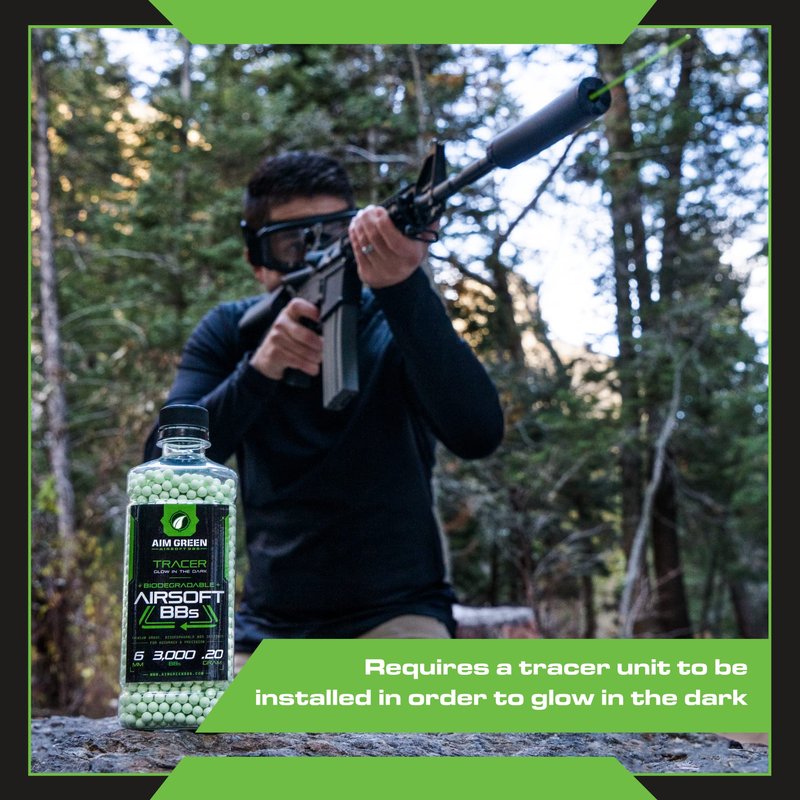 Aim Green Tracer Biodegradable Airsoft BBS, Glow-in-The-Dark BBS, 3,000 Count, .20 Grams