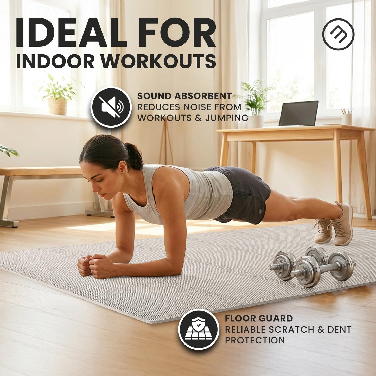 bemaxx Gym Mats Set - 18 pcs EVA Interlocking Foam Floor Tiles (12.6"x12.6"x0.4") 18sqft Protective Gym Flooring Sports Home Workout Exercise Mats Puzzle Garage Fitness Play-Room Pool Treadmill Bike