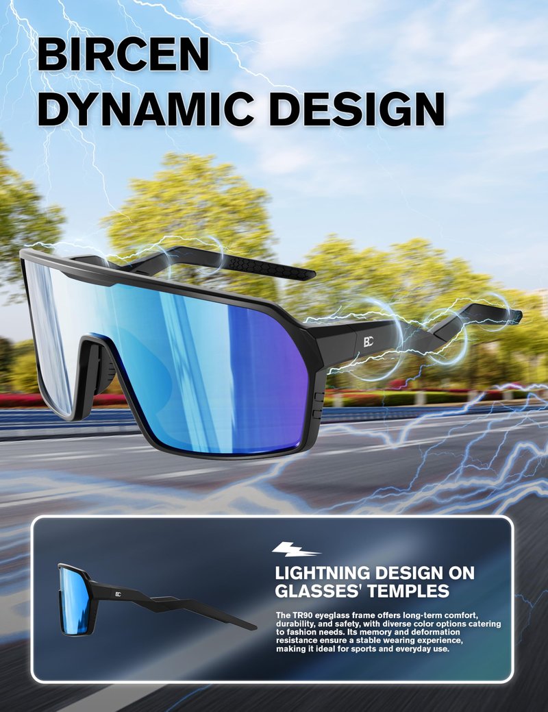 BIRCEN Polarized Baseball Sunglasses for Sports: TR90 Lightweight Running Sunglasses Cycling Glasses for Outdoor Runners MTB