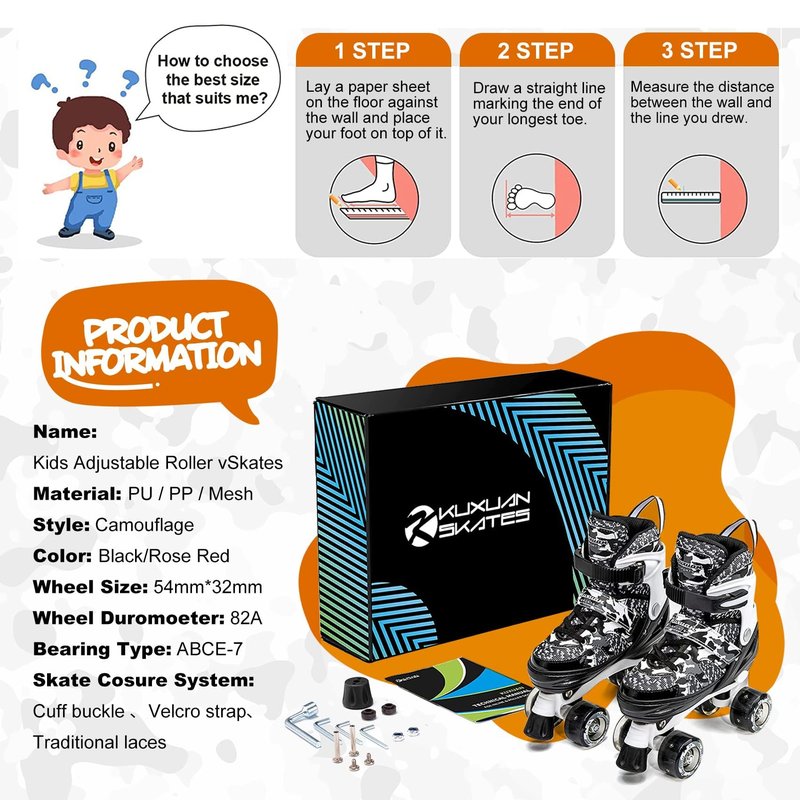 Roller Skates for Girls Womens Boys Ages 8-12 Adjustable Kids Youth Teens Rollerskate