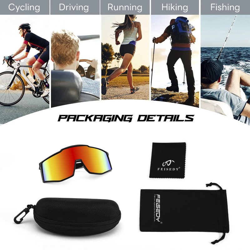 FEISEDY Sports Sunglasses for Youth, Teens, Men & Women - Cycling, Baseball, Tennis - Sun Glasses with B0061 Lens