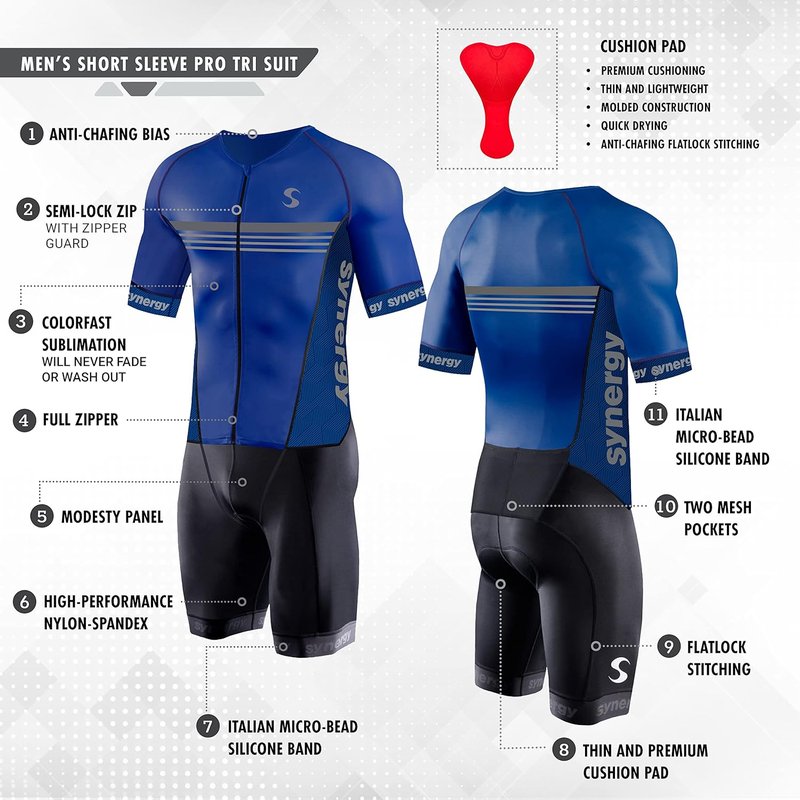Men's Pro Short Sleeve Triathlon Tri Suit - High-Performance, Comfortable Fit | Ideal for Racing
