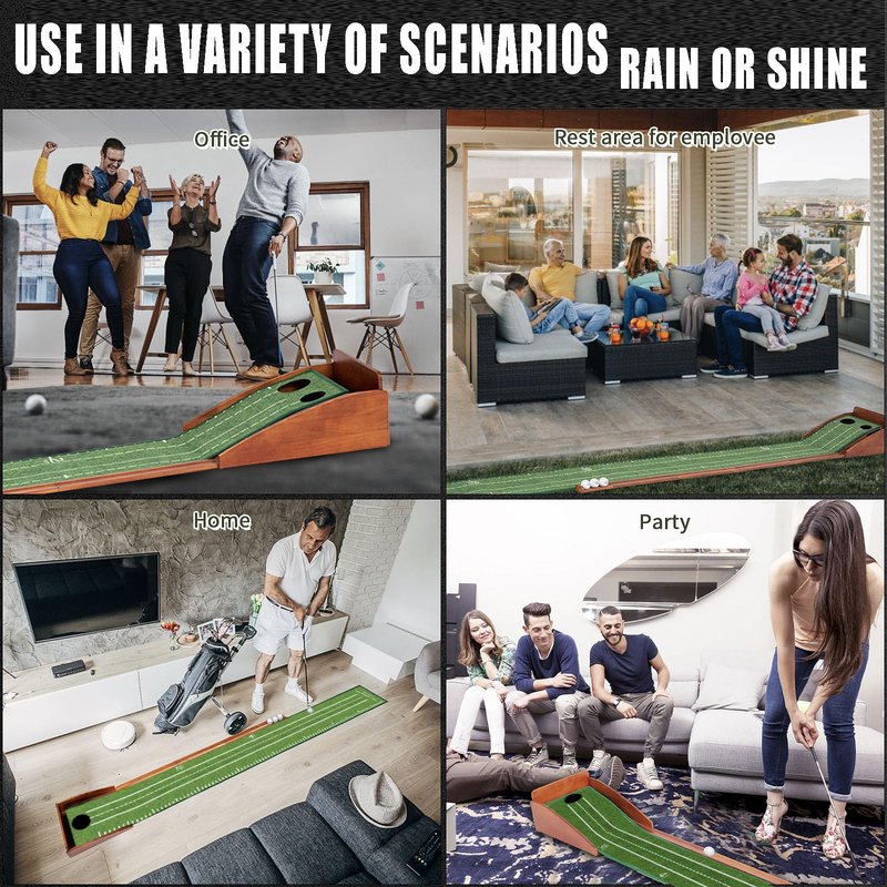 YOUCZON Putting Green Indoor,Golf Putting mat– Portable & Easy to Assemble, Automatic Ball Return, Wrinkle-Free Natural Rubber Mat, Solid Wood Construction for Golfers