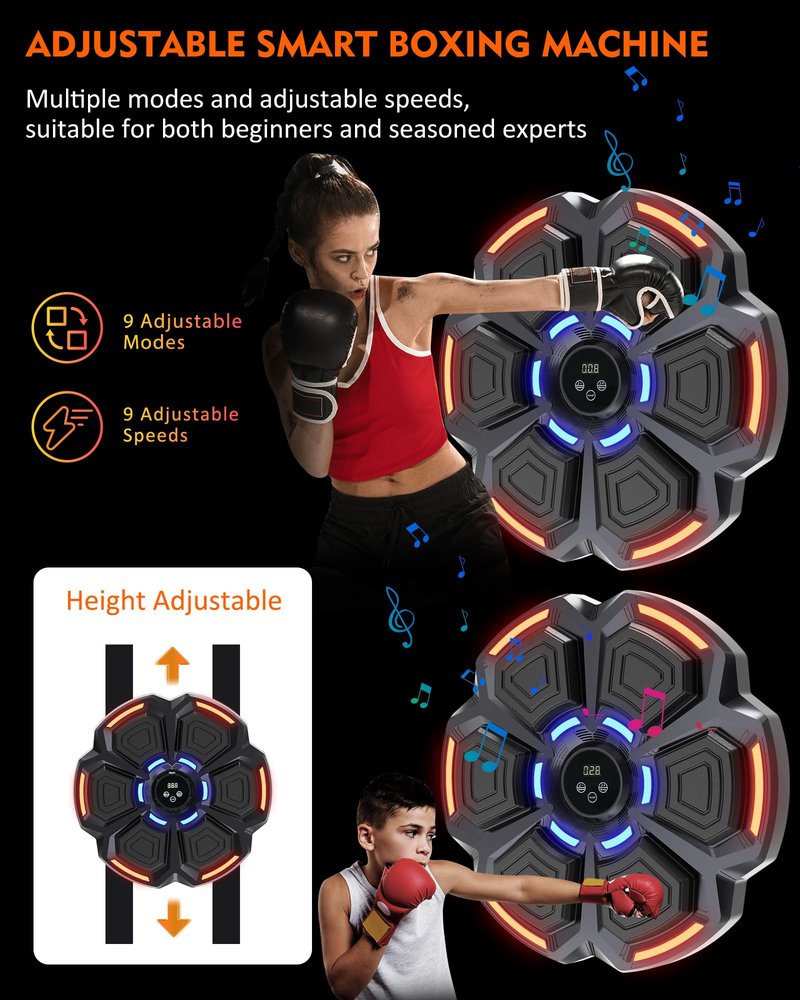 Music Boxing Punching Machine for Adults - 9 Modes & 9 Speeds, Bluetooth Music Punching Machine with Gloves, Electronic LED Boxing Training Equipment Wall Mounted,Home Indoor Workout Trainer Equipment