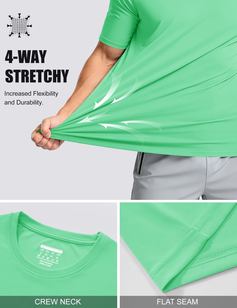 Short Sleeve Shirts for Men Dry Fit Moisture Wicking Tshirts UPF50 Active Athletic T Shirts Workout Running T-Shirt Mint Green