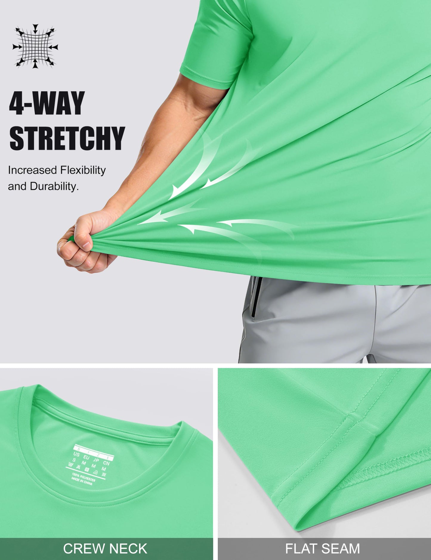 Short Sleeve Shirts for Men Dry Fit Tshirts UPF50 Active Athletic Summer T Shirts Workout Running T Shirt Mint Green