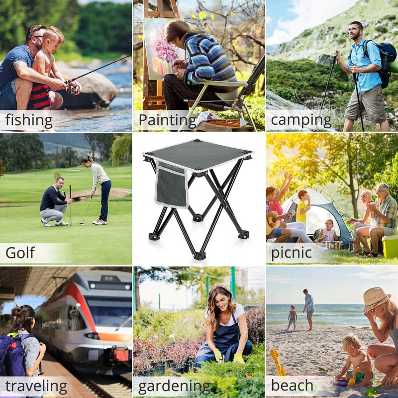 Zaboro Triple Tree 2 Pack Folding Camping Stool, 13.8 Inch Small Portable Lightweight Stool with Side Pocket, Foot Stool with Carry Bag for Hiking, Fishing and Beach, Hold up to 400lbs, Grey