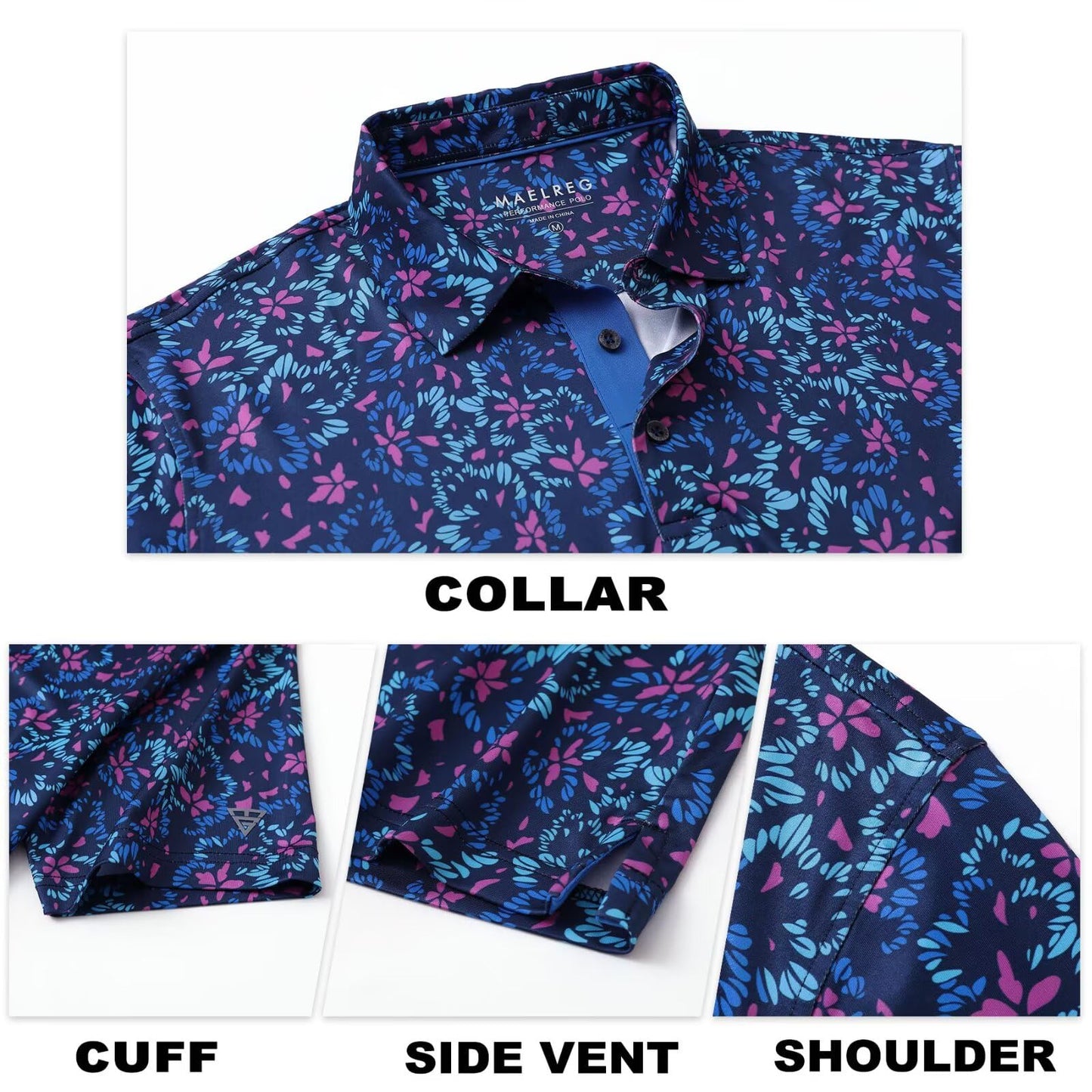M MAELREG Mens Golf Shirt Short Sleeve Dry Fit Print Moisture Wicking Performance Patterns Collared Polo Shirt