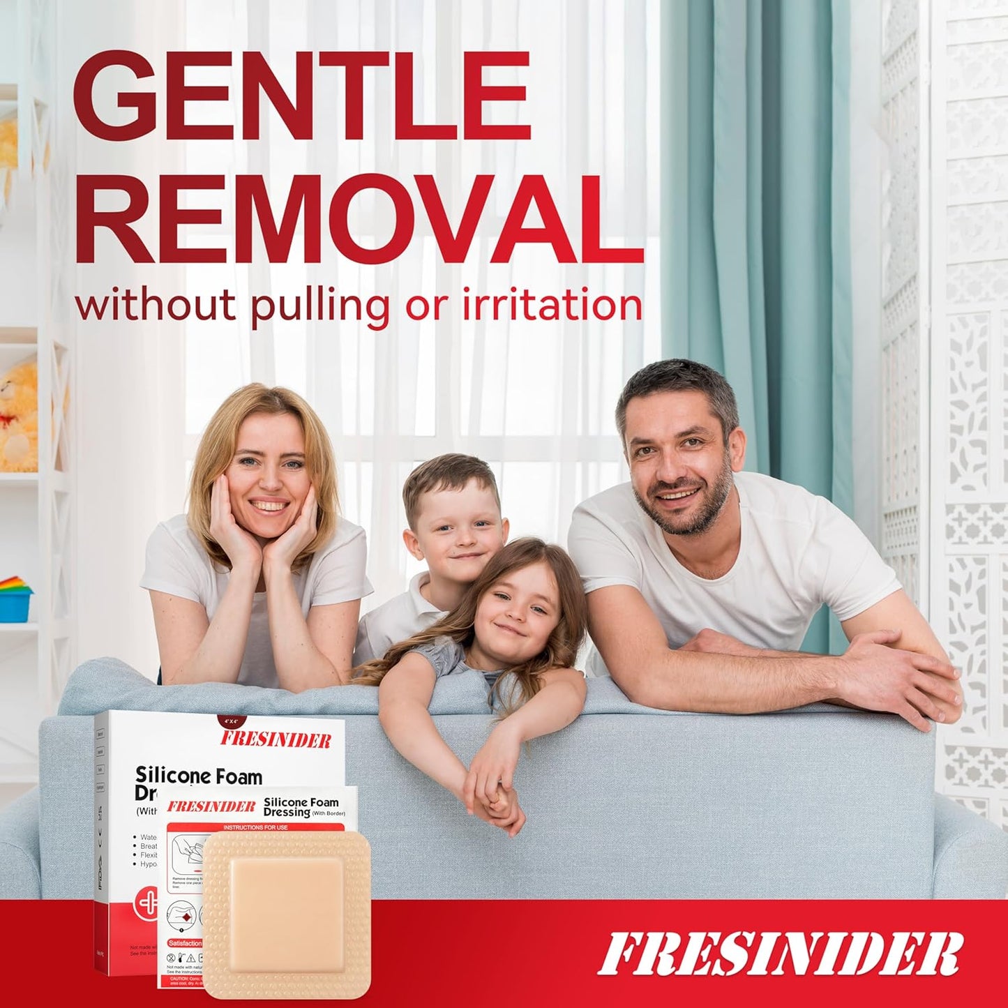 Silicone Foam Dressing with Adhesive Border - Waterproof Wound Care Bandages | Pack of 5, 4 x 4 Inches