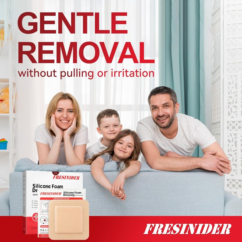 Silicone Foam Dressing with Adhesive Border - Waterproof Wound Care Bandages | Pack of 5, 4 x 4 Inches