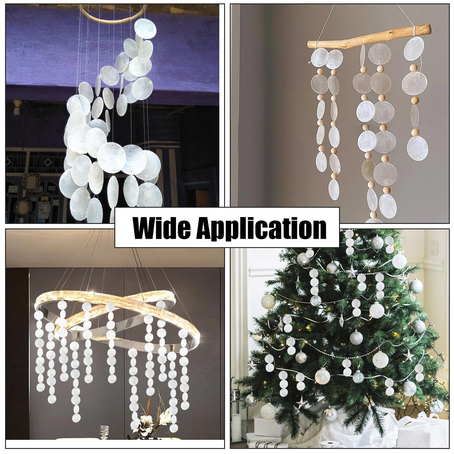 Elesunory Round Capiz Shells, 200 Pcs Capiz Shells and 100 Pcs Shell Garland Strings Bulk with 2 Holes, 2” Blank Shell Pendants for Wedding Home Decor Birthday Party DIY Craft Hanging