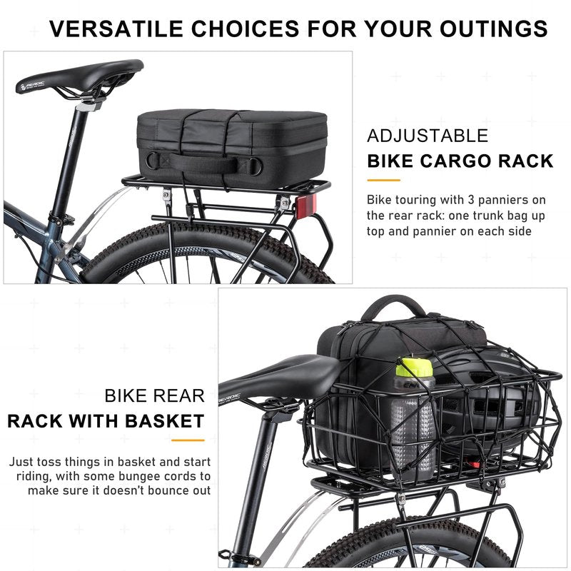 CXWXC Rear Bike Rack with Basket - Disc/Non-Disc Brake Compatible - Aluminum, Black, 26'-29' & 700c Wheels