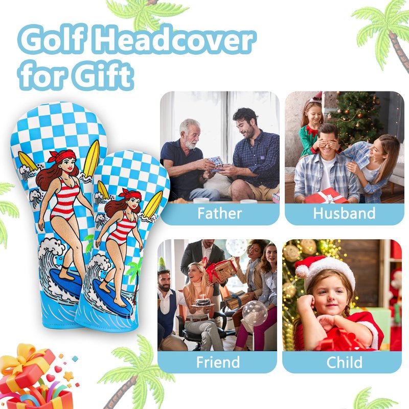brdejc Golf Club Cover Surf Girl Embroidery Driver Covers Fariway Wood Headcover Hybrid Covers Leather Golf Headcovers for Most Brand(for Fariway Wood)