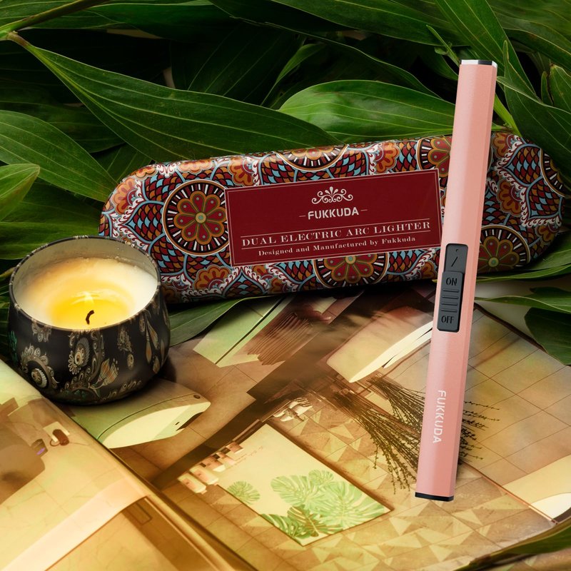 FUKKUDA Electric Candle Lighter with Gift Box - USB Rechargeable Windproof & Flameless Plasma Arc Lighter for Candles, Bohemia Box Rose Gold