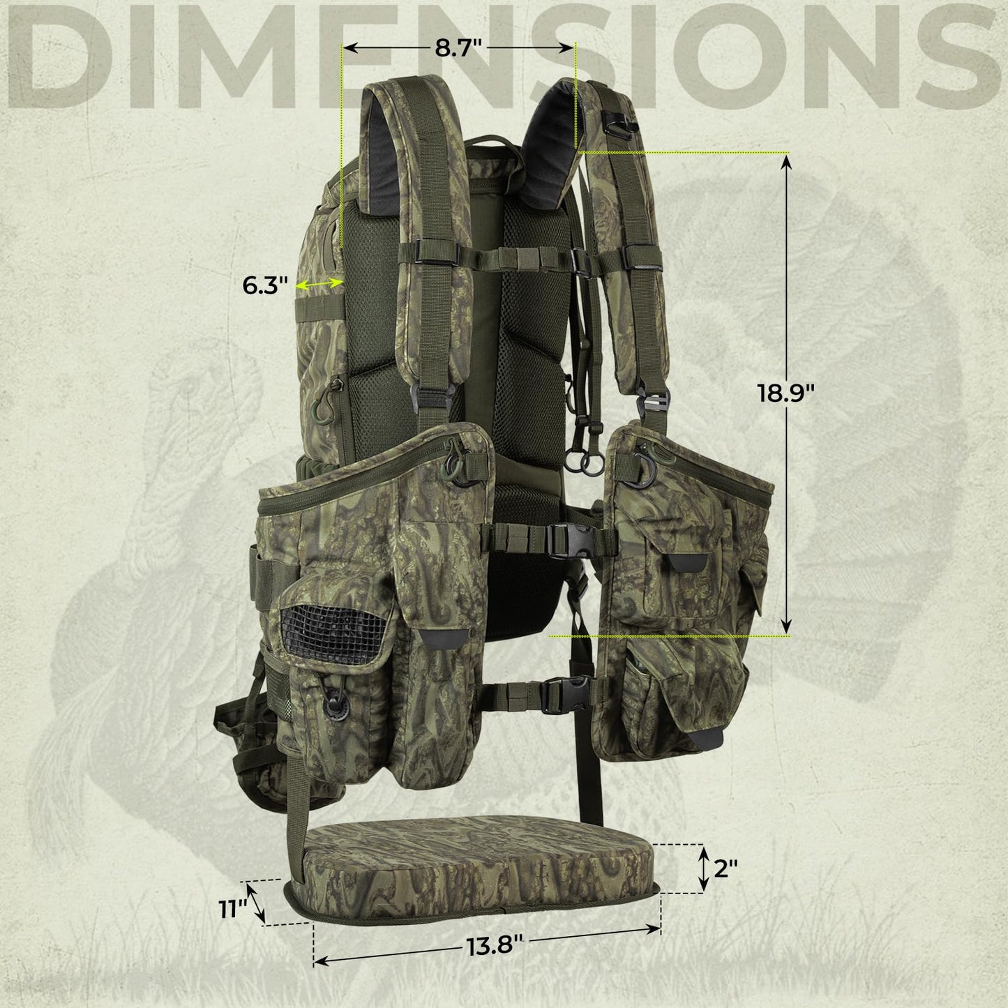 Extremus By KastKing BearHauler Turkey Hunting Vest with Thick Seat, Convertible Daypack, Hide-Away Shotgun Sling, Call & Shell Pockets, Hydration Pocket, Quiet Fabric
