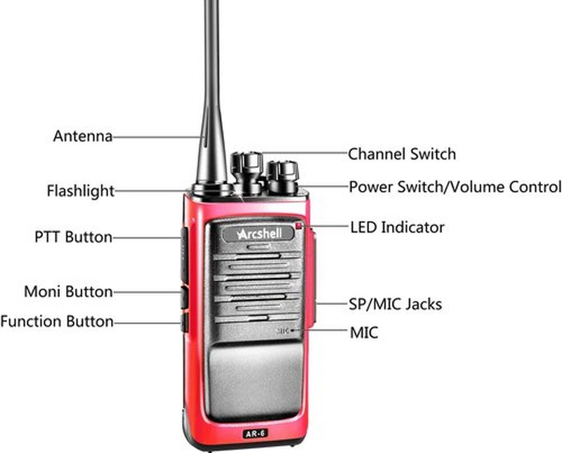 Arcshell Rechargeable Long Range Two-Way Radios with Earpiece 6 Pack Arcshell AR-6 Walkie Talkies Li-ion Battery and Charger Included