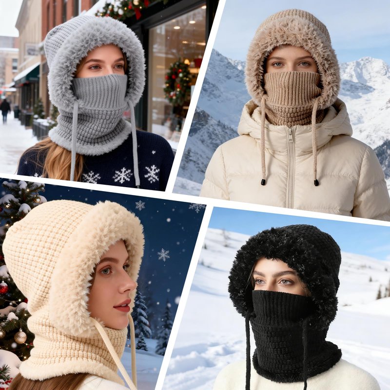 3 in 1 Beanie Hat with Scarf and Mask,Beanie Hat for Women,Winter Warm Knitted Ski Scarf&Mask Set,Face Cover&Neck Gaiter(Gray,1pc)