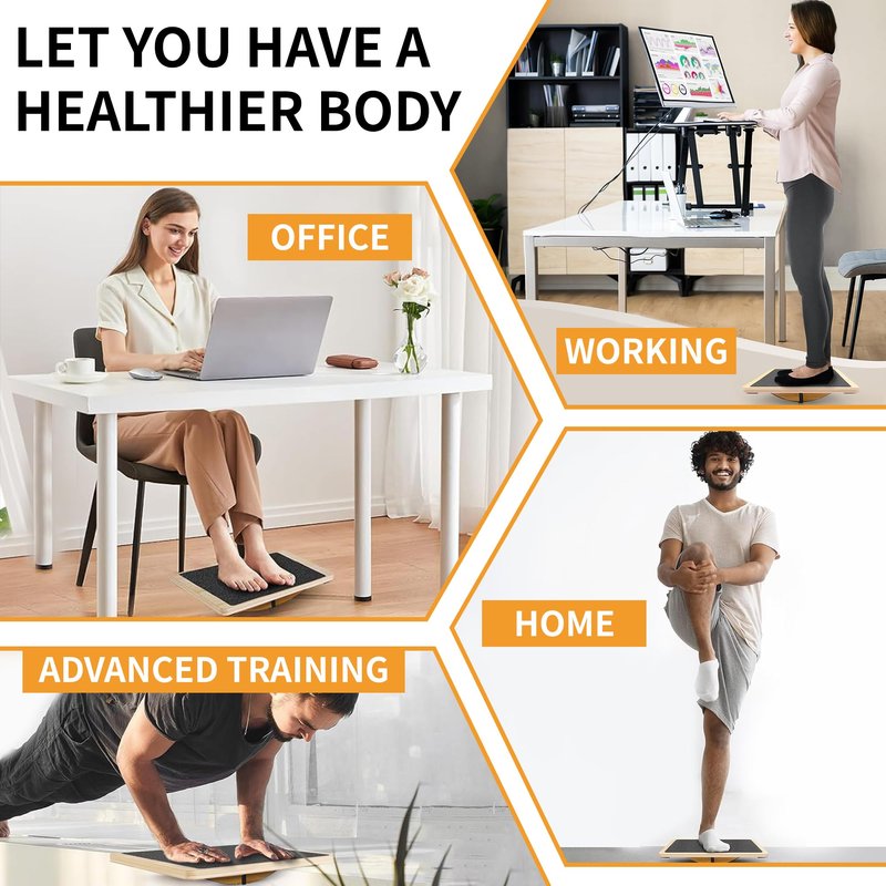 Balance Board for Physical Therapy, Wooden Wobble Board for Balance Training and Ankle Strengthening, Anti-Slip Surface, 350 lbs Capacity Standing Desk Rocker Board (180°)