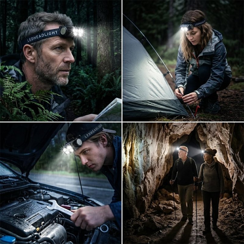 2-Pack LED Headlamp Rechargeable – Super Bright Magnetic Headlight with Type-C Fast Charging, Waterproof, Real-Time Power, Lightweight, 120° Adjustable Beam, Compact for Camping, Hiking, Work, Black