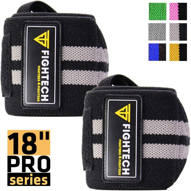 FIGHTECH Wrist Wraps for Weightlifting - 18-Inch Professional Grade for Powerlifting & Strength Training | Black