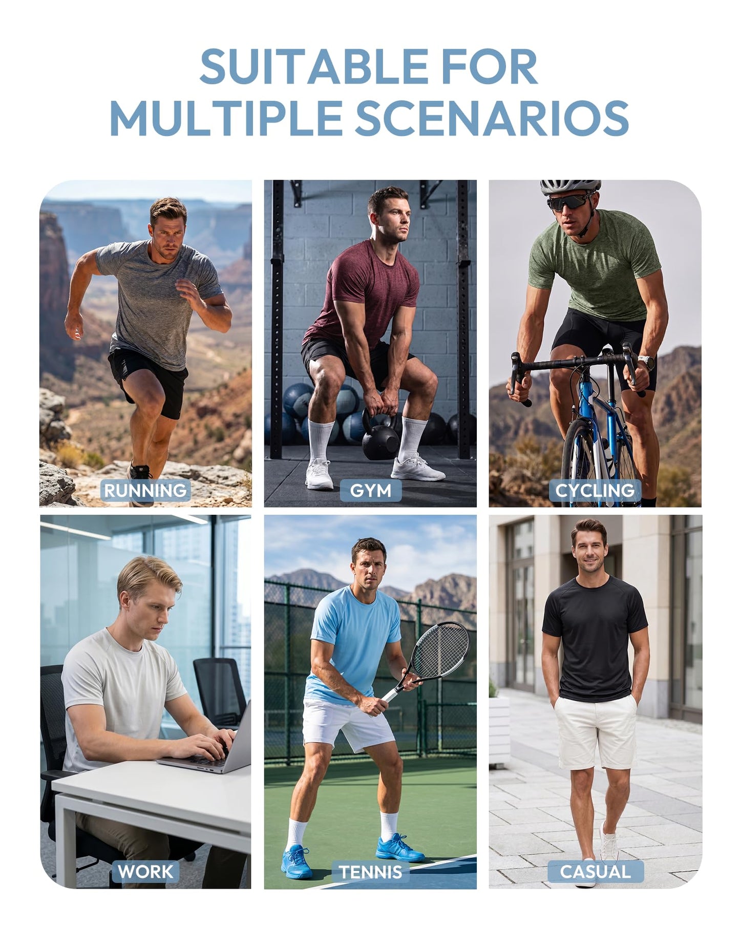 MCPORO Workout Shirts for Men Short Sleeve Quick Dry Athletic Gym Active T Shirt Moisture Wicking 5 Pack Black, Dark Grey, White, Blue, Red XX-Large
