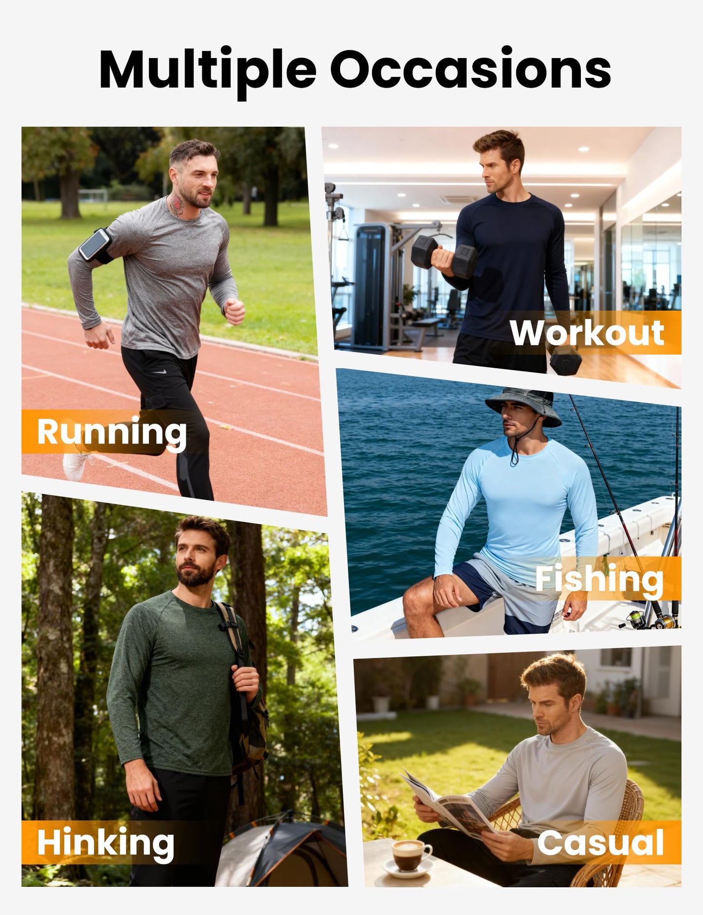 7 Pack Long Sleeve Shirts for Men - Quick Dry Moisture Wicking UPF 50+ Sun Protection T-Shirts for Workout Fishing Casual,Black*3/Dark Grey*2/Blue*2,Large