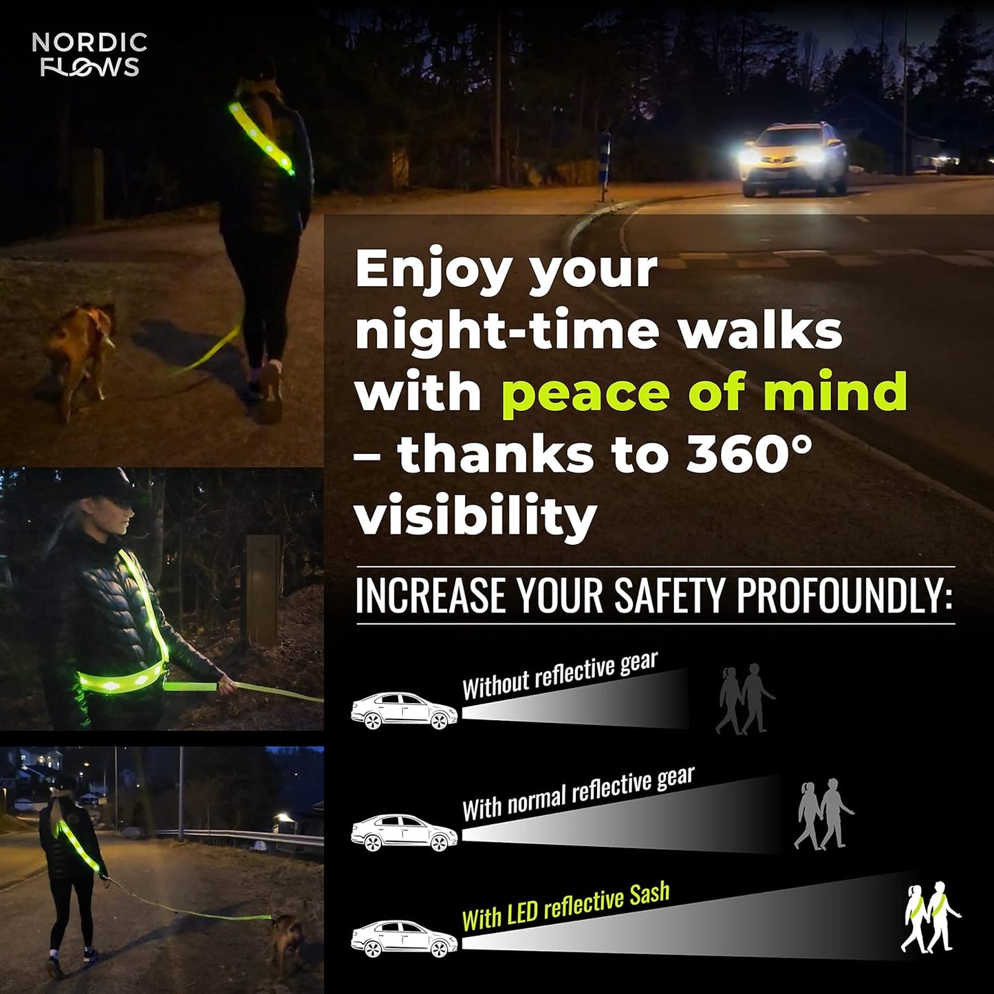 Rechargeable LED Safety Vest - Reflective Lighted Sash for Night Running | Dog Walking Gear
