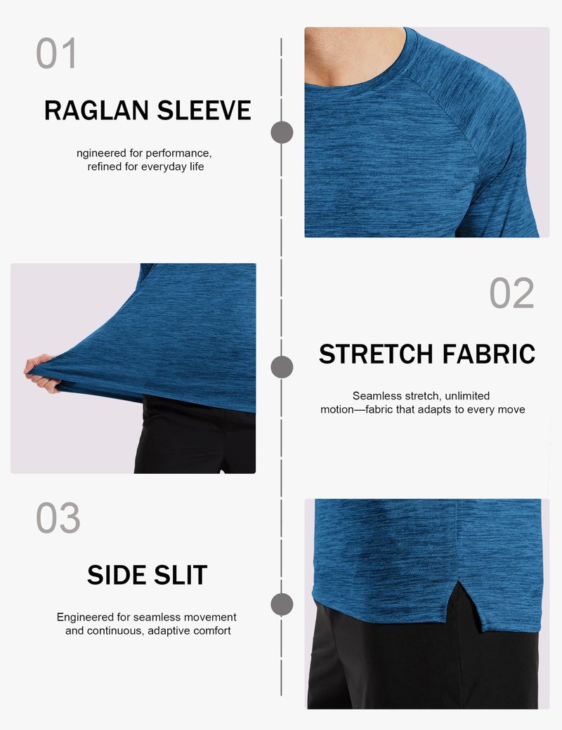 MAGCOMSEN Mens Short Sleeve Shirts Workout Shirt Quick Dry Moisture Wicking Athletic Gym Running Soft T-Shirt Medium Blue L