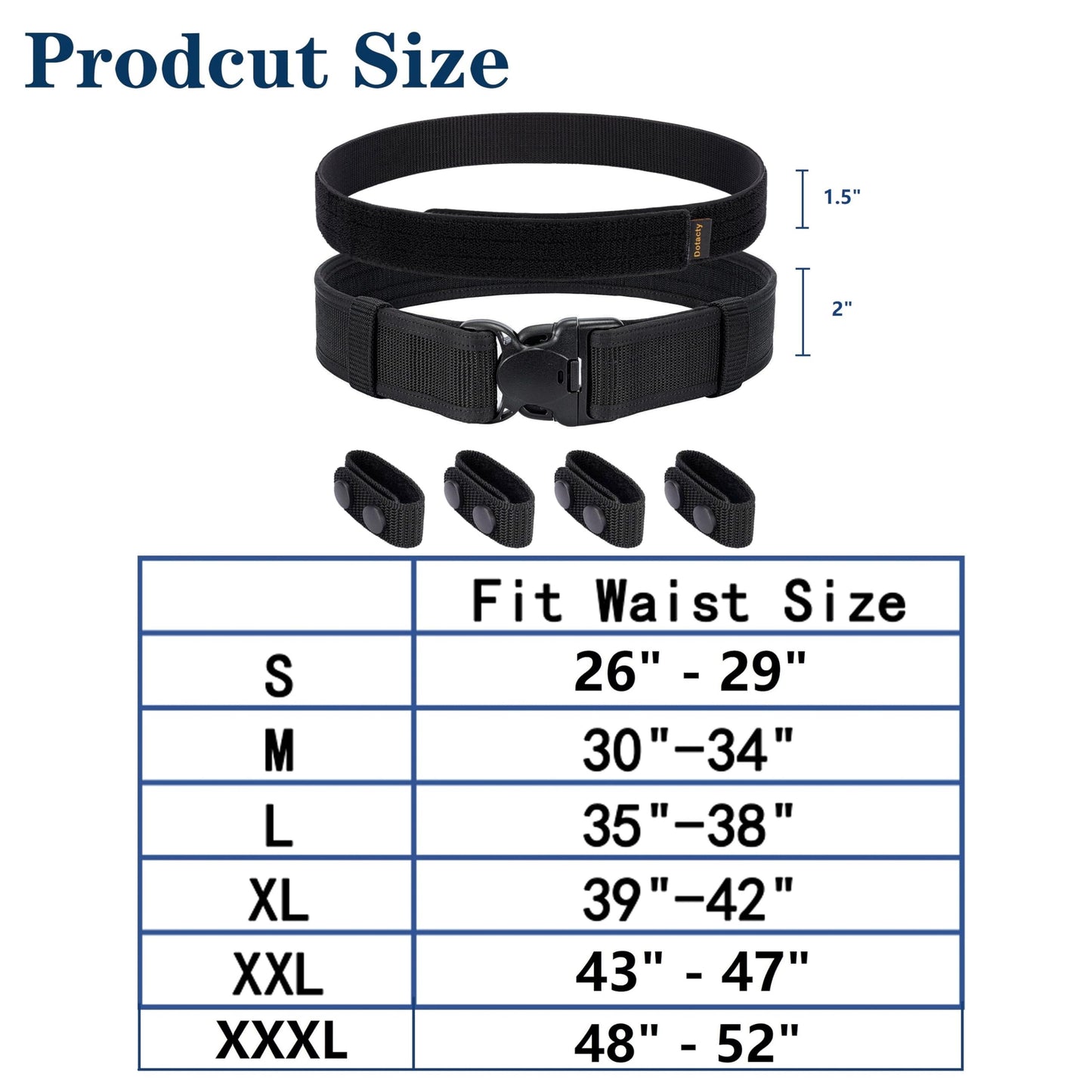 Dotacty 2" Police Duty Belts Law Enforcement Security Officer Tactical Utility Belt w/Hook Liner 4 Keepers 1.5" Loop Underbelt L