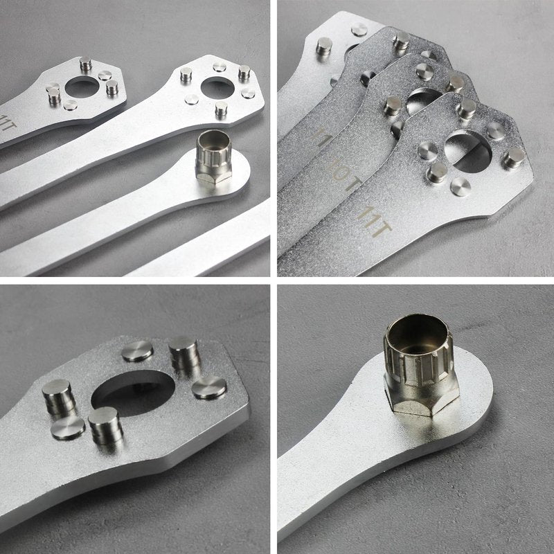 HUBAKO Cassette Removal Tool Sets, Cassette Wrench & Lock Ring Tool for 10T/11T Sprocket Cassette Install Removal, Bearing Steel + Ni-Cr Plating Cassette Wrench Tool with Rubber Grip for MTB Road Bike