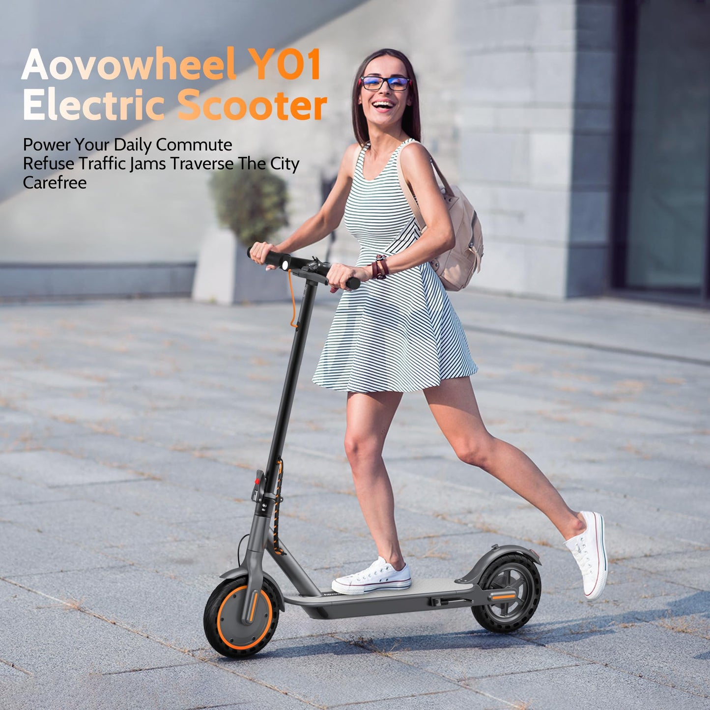 Aovowheel Electric Scooter for Adults, Folding E Scooter with 250W-500W Motor 16-24 Mph Top Speed, Max 15-60Miles Long Range,6.5''/8.5''/10''/14'' Solid Tires Commuting Scooters, Dual Brakes