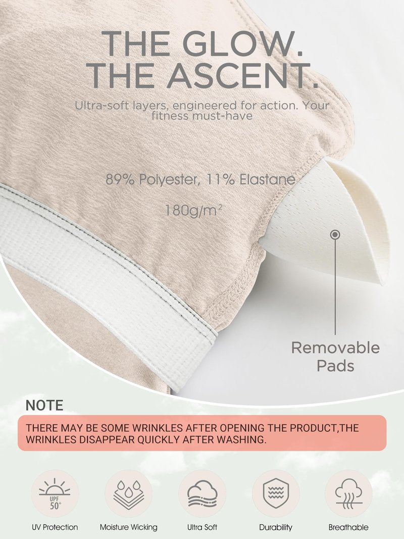ODODOS Performance Racerback Crop Tank with Built-in Bra for Women, Ultra Soft odSTRATUM Tech, Light Support Workout Yoga Bra, Ecru Heather, Medium
