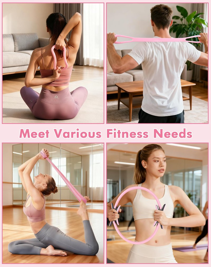 PATISYNC 13Pcs Pilates Essentials Kit for Women, Pilates Equipment for Home Workouts with Magic Circle, Mini Ball, 5 Resistance Bands, Pilates Starter Set for Strength, Toning and Flexibility, Pink