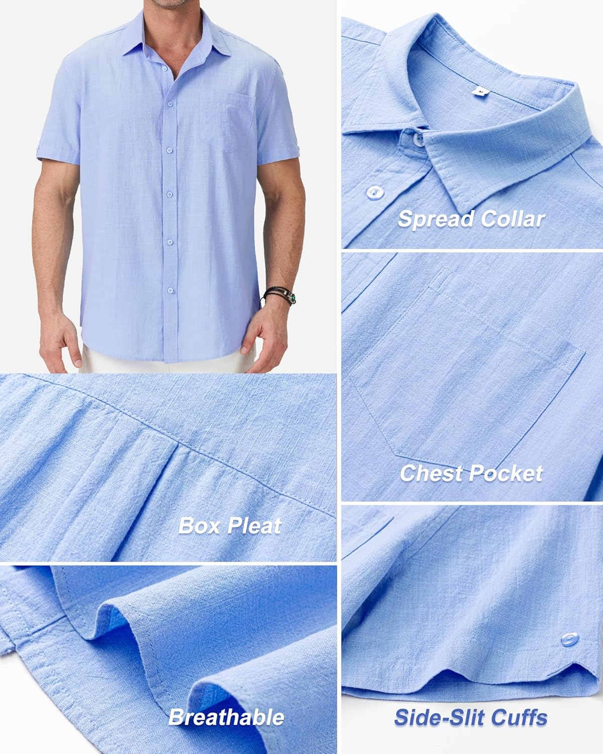 Men's Linen Button-Down Shirts - 3 Pack Casual Short Sleeve Tops for Summer Beach Vacations | Pocket Design