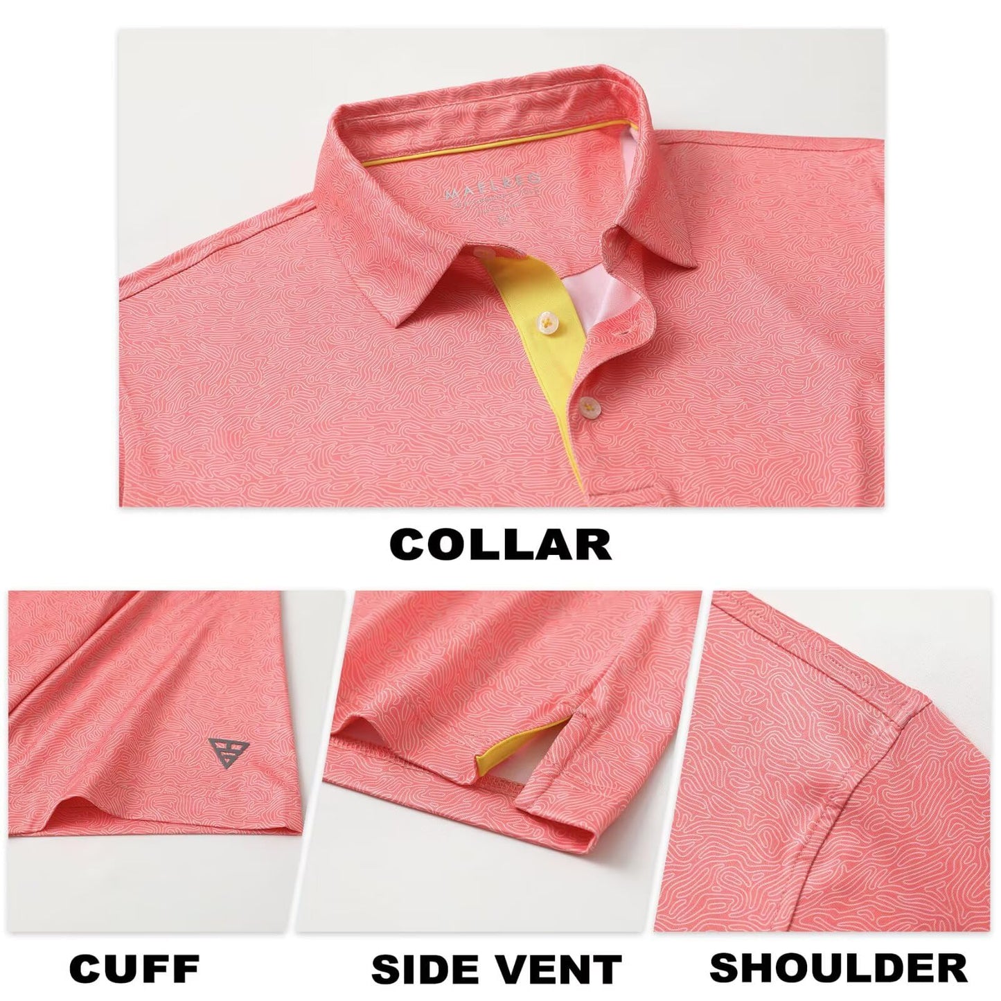 M MAELREG Mens Golf Shirt Short Sleeve Dry Fit Print Moisture Wicking Performance Patterns Collared Polo Shirt
