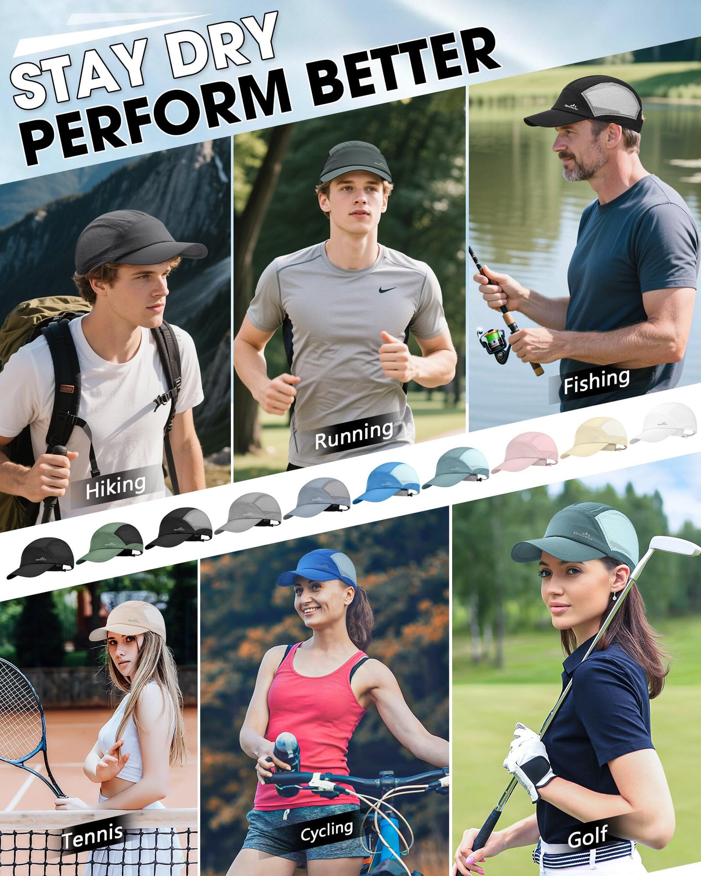 GXCROR Performance Baseball Cap for Men & Women - UPF 50+ Running Hat, Lightweight Quick-Dry Sports Hat for Golf, Hiking, Gym