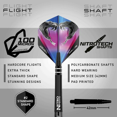 Peter Wright Snakebite 3: 26g Tungsten Darts Set with Flights and Stems