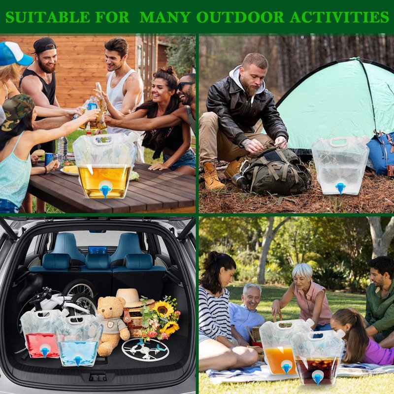 Cooltto 2 Pack 2.6 Gallon Premium Collapsible Water Container Bag, BPA Free Food Grade Clear Plastic Storage Jug, No-Leak Freezable Fold-able Water Bottle for Camping, Hiking, Backpacking, Emergency